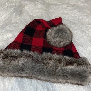 Buffalo Plaid Faux Fur Santa Hat 